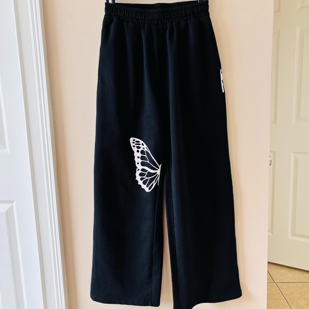Black Pants with Butterfly Design